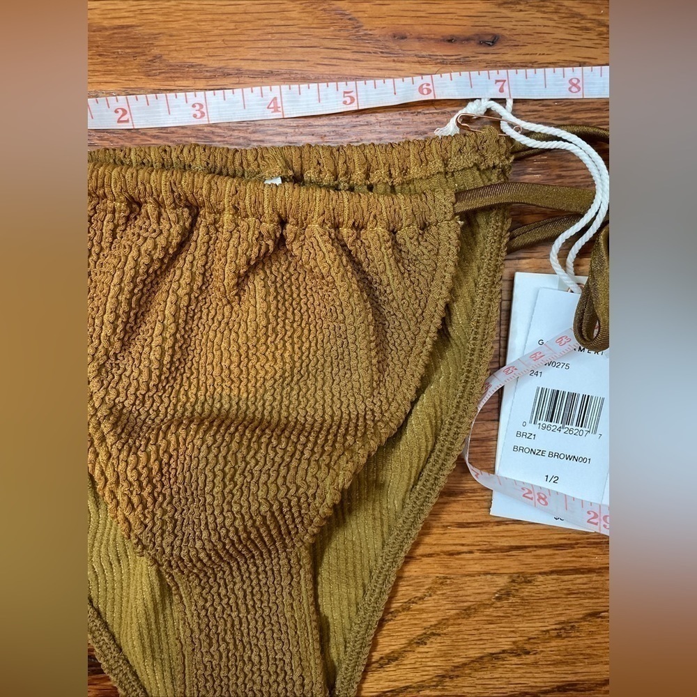 New Good American Always Fits Tiny Ties Bikini Bottom Bronze Brown Sz 1/2 S-M - Picture 5 of 13